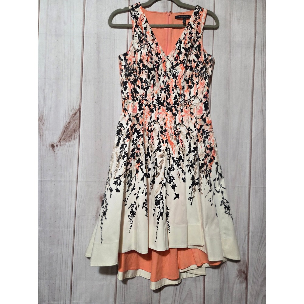 White House Black Market Floral High-Low Fit and Flare Dress Peach Orange Size 2